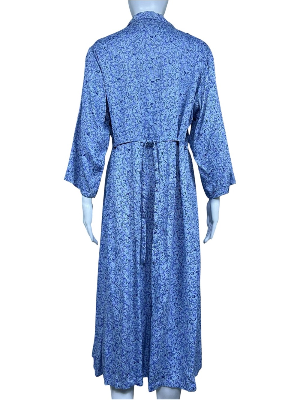 April Cornell Floral Maxi Shirt Dress Size L Rayon Blue Boho Cottagecore Country - Picture 13 of 16